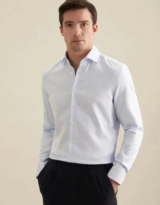 Seidensticker Seidensticker Mens Slim Fit No Iron Spread Kent Structured Business Shirt Light Blue - Size: 34/Regular
