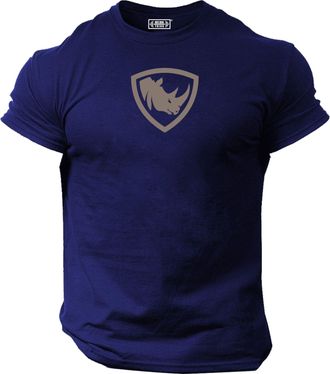Generic Rhino T Shirt Gym Clothing Bodybuilding Training Workout Exercise Fitness Boxing MMA Tee Top (UK, Alpha, M, Regular, Regular, Navy Green Print)