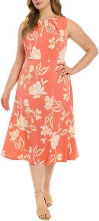 London Times Keyhole Midi Dress in Orange/Taupe at Nordstrom Rack, Size 16W