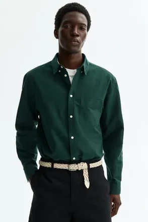 H&M Regular fit oxford shirt in Dark Green at Nordstrom, Size Xx-Large