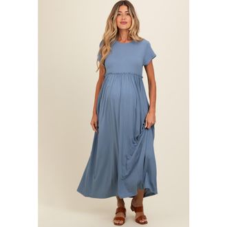 Pinkblush Ruffle Trim Maxi Dress in Blue at Nordstrom, Size Medium