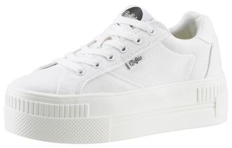 Buffalo Plateausneaker BUFFALO, Damen, Gr. 36, weiss (wei&szlig;), Textil, Schuhe Plateausneaker, Freizeitschuh, Halbschuh, Schn&uuml;rschuh mit Logoverzierung