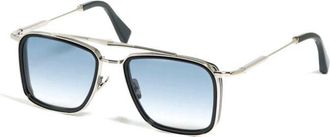 John Dalia Brad Rectangular Frame Sunglasses with Gradient Blue Tint