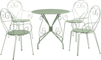 VENTE-UNIQUE.COM Conjunto de mesa y sillas para jard&iacute;n metal verde almendra