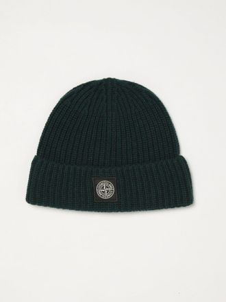 Stone Island Ribbed Virgin Wool Beanie Hat with Compass Logo