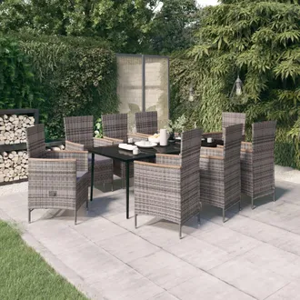 vidaXL Juego De Comedor De Jard&iacute;n 9 Pzas Con Cojines Gris Vidaxl
