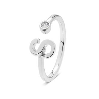 Luxenter 925 Sterling Zilveren Ring met Rhodium Plated Briljant Zirkonia - Alfabet