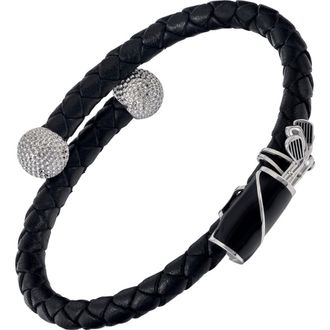 Jan Leslie Braided Leather Bracelet With Golf Bag Detail in Black at Nordstrom