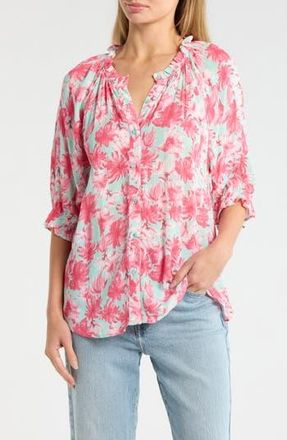 Bobeau Print Ruffle Blouse in Hibiscus Floral at Nordstrom Rack, Size Medium