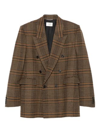 Saint Laurent double-breasted checked blazer - men - Wool - 50 - Brown