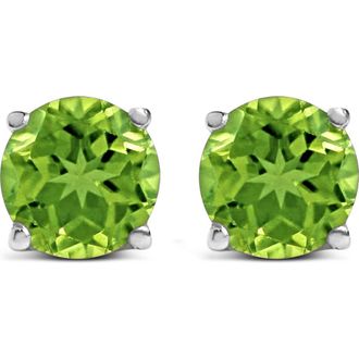 House of Brilliance 14K Gold 5X5MM Round Birthstone Solitaire Stud Earrings in Green Peridot | White at Nordstrom