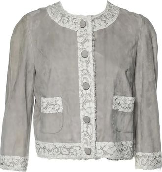 Dolce & Gabbana lace-trimmed suede jacket - Neutrals