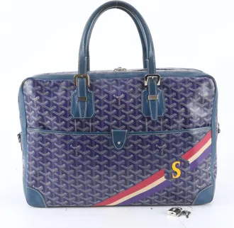 Goyard Navy Purple Leather Coated Canvas Briefcase Tote Bag (Pre-Owned)