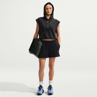 Nike Womens Studio Fleece Lightweight French Terry Mid-Rise Shorts in Black | IM8508-001