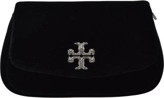 Tory Burch Britten Velvet Puffy Schoudertas - Dames - Schoudertassen - Zwart - ONE Size - Su&egrave;de - Tassen