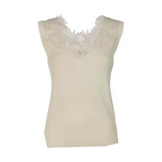Ermanno Scervino Sleeveless Tops, female, Beige, Size: XS Lace-trimmed Tank Top