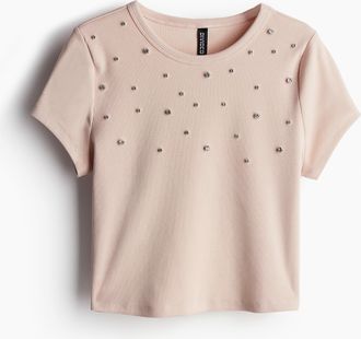 H&M Kurzes T-Shirt mit Verzierung - Pink
