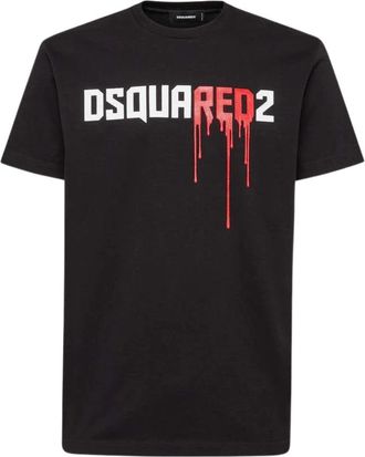 Dsquared2 Mens Bloody Red Logo Black T-shirt Cotton - Size X-Large