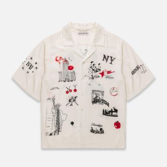 Duke + Dexter Duke + Dexter, Mens NY Sketch Vintage White + Red + Black Shirt, Size XXL