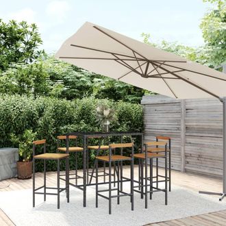 Berkfield Home 7 Piece Garden Bar Set Black Poly Rattan& Solid Wood Acacia