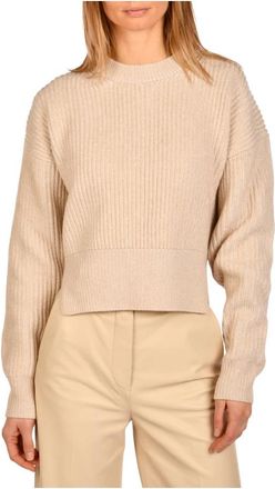 Joseph Ivoor Geribbelde Trui met Ronde Hals - Dames - Ronde hals truien - Beige - L - Katoen - Truien & Vesten