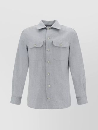 Brunello Cucinelli wool shirt with chest pockets and spread collar