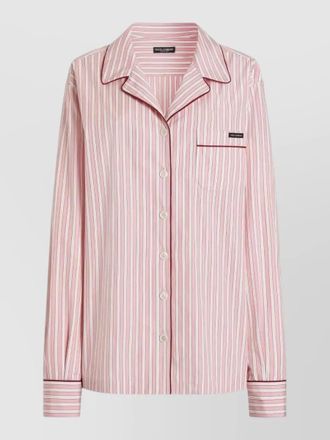 Dolce & Gabbana striped silk nylon top chest pocket long sleeves
