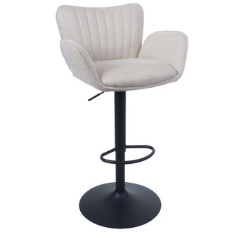 Hhg [nunca Usado] Taburete De Bar Hhg-098, Silla Giratoria De Bar, Con Reposabrazos Y Reposapi&eacute;s Giratorio, Tela/tejido, Hierro, Mvg, Color Crema, Patas N