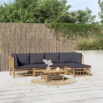 vidaXL Set De Muebles De Jard&iacute;n 6 Piezas Bamb&uacute; Con Cojines Gris Oscuro Vidaxl