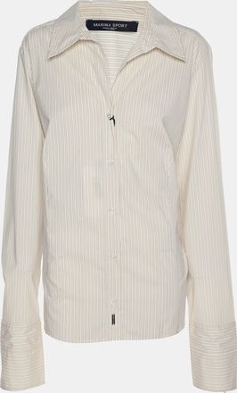 Marina Rinaldi Marina Sport By Marina Rinaldi Beige Stripe Cotton Blend Long Sleeve Shirt