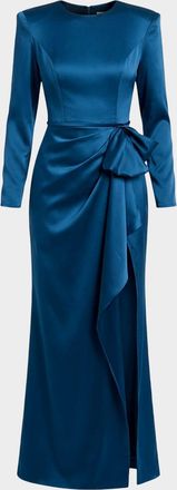 Mac Duggal Petite Long-Sleeve Satin Column Gown