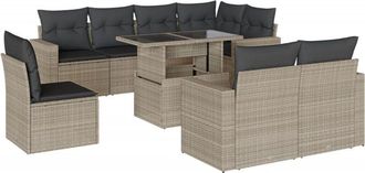 vidaXL Set muebles jardín 9 pzas y cojines ratán sintético gris claro Vidaxl