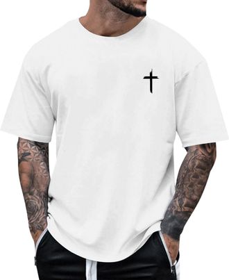Generic DENGJIAMY Mens Christian T Shirts Plus Size Cross Graphic Tshirt Faith Jesus Tee Short Sleeve Casual Crew Neck Tops Classic Basic Shirt Men Clothes Su