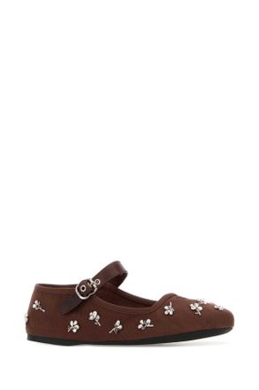 Miu Miu Womens Chocolate Drill Ballerinas Cacao Ballerine Flat Shoes