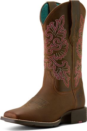 Ariat Womens Round Up StretchFit Wide Square Toe Western Boots in Sassy Brown, B Medium Width, Size 8.5, by Ariat