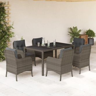 vidaXL Set Comedor Jard&iacute;n 7 Pzas Y Cojines Rat&aacute;n Sint&eacute;tico Gris Vidaxl