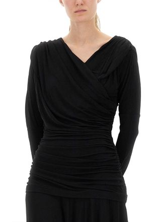 Ganni Gathered Viscose Dress - Black