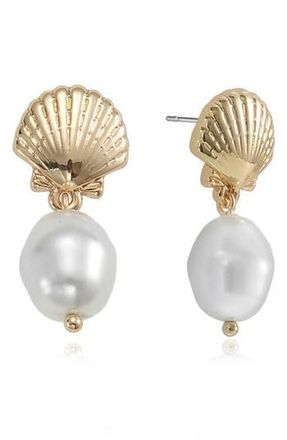 Ettika Shell Faux Pearl Drop Earrings in Gold at Nordstrom Rack
