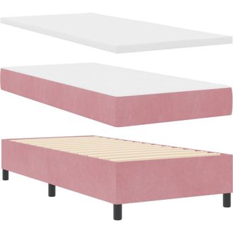 vidaXL Box Spring Bed with Mattress Pink 90 x 200 cm Velvet vidaXL