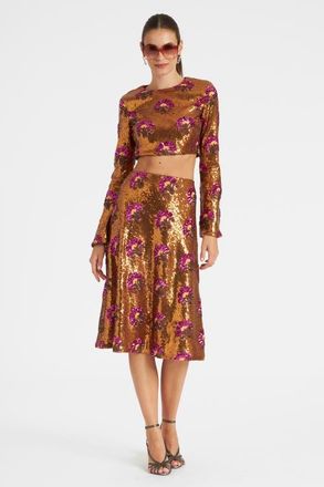 La DoubleJ Holly Crop Top Textured Sequins Rust at Nordstrom, Size X-Small