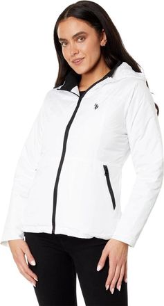 U.S.Polo Association U. S. Polo Assn. Ski Jacket Womens White Insulated Hooded Full Zip FROG722