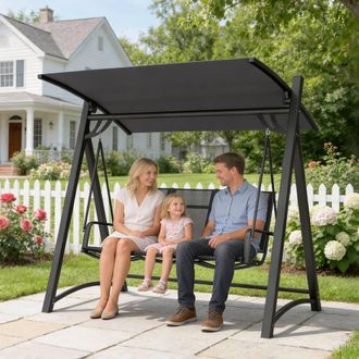 OUTSUNNY 3 Seater Swing Chair, Garden Swing Bench with Adjustable Canopy in Grey