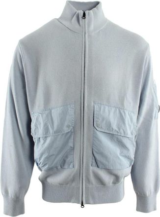 C.P. Company Cardigans, male, Blue, Size: 2XL Lens Knit Cardigan