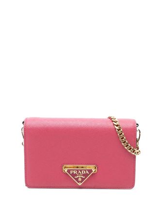 Prada 2010-2025 Saffiano Lux Flip Lock Wallet on Chain crossbody bag - women - Leather/Saffiano Leather - One Size - Pink
