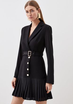 Karen Millen Womens Jersey And Georgette Mix Pleat Mini Dress - Black viscose - Size X-Small