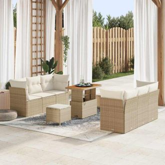 vidaXL Conjunto De Sof&aacute; De Jard&iacute;n 9 Pcs Beige Rat&aacute;n Sint&eacute;tico Vidaxl
