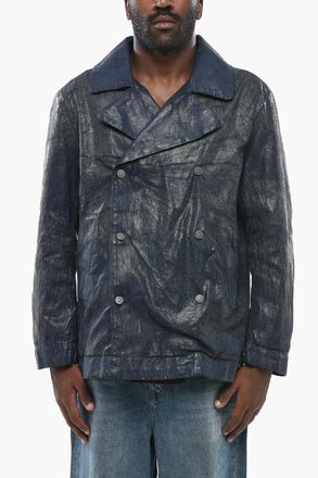 Diesel Double-Breasted Crackle-Effect Jacket D-BONDED-S With Logo Buttons Diesel
