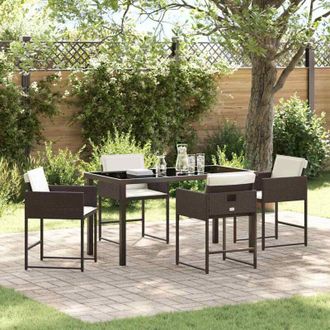 vidaXL Conjunto De Comedor De Jard&iacute;n Con Coj&iacute;n 5 Pcs Marr&oacute;n Polirat&aacute;n Vidaxl