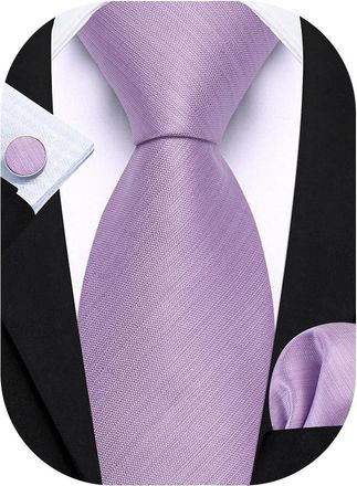 Barry.Wang Men Lilac Purple Ties Solid Color Necktie Handkerchief and Cufflink Set Wedding Business