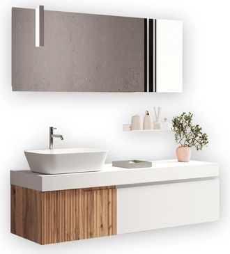 Aquadesign Mueble de baño 7 piezas en mdf roble/blanco mate